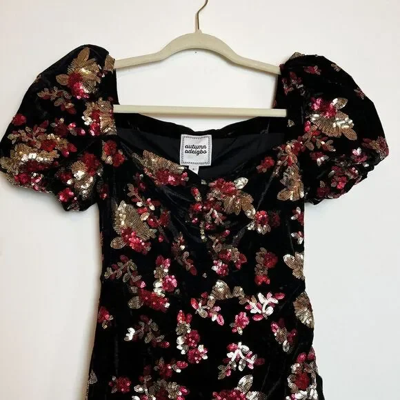 Autumn Adeigbo Rosalie Dress Black Red Gold Sequins Cocktail NWT Sz 6 - Picture 3 of 16